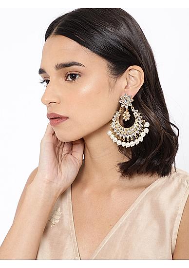 Kundan Pearls Gold Plated Floral Chandbali Earring