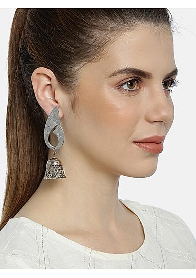 Ghungroo Silver Plated Contemporary Jhumka Earring 