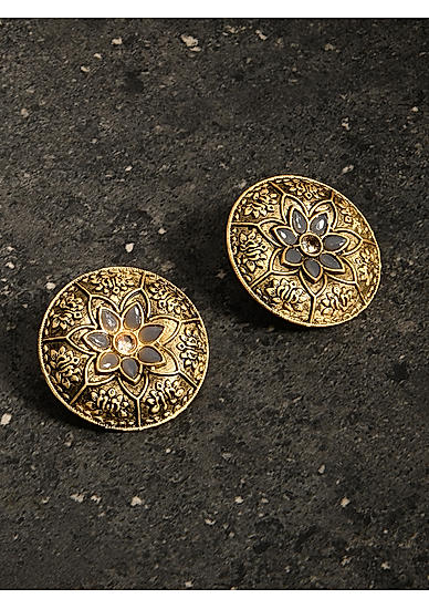 FIDA Ethnic Gold Plated black Stoned Stud Earring for Women