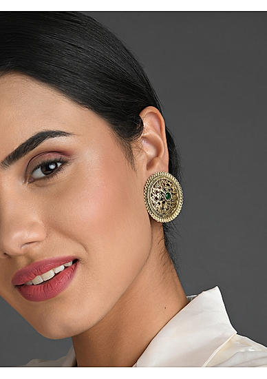 FIDA Ethnic Gold Plated Green Stoned Stud Earring for Women