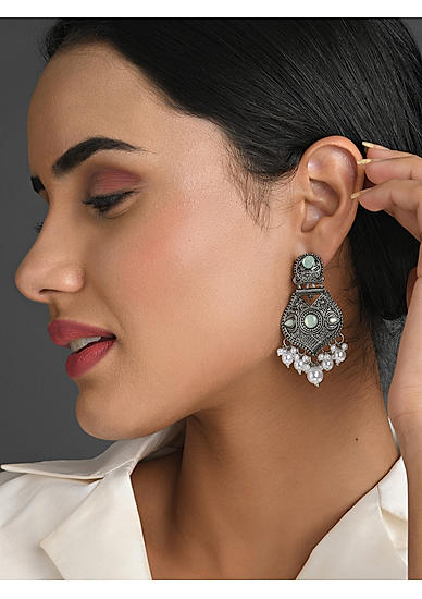 FIDA Ethnic Silver Plated Pearl Beaded Drop Earring for Women