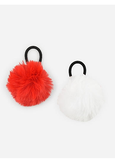 Set Of 2 Red & White Fluffy Fur Rubber Band 