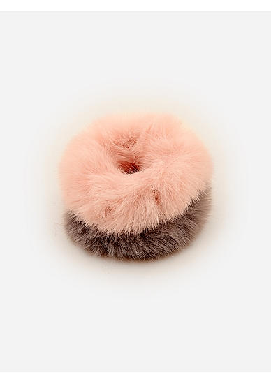 Set Of 2 Pink & Brown Fluffy Fur Rubber Band