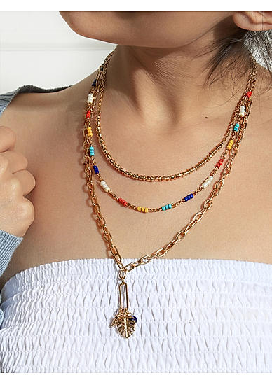Multicolor beaded Gold Plated Y2K Layered Necklace