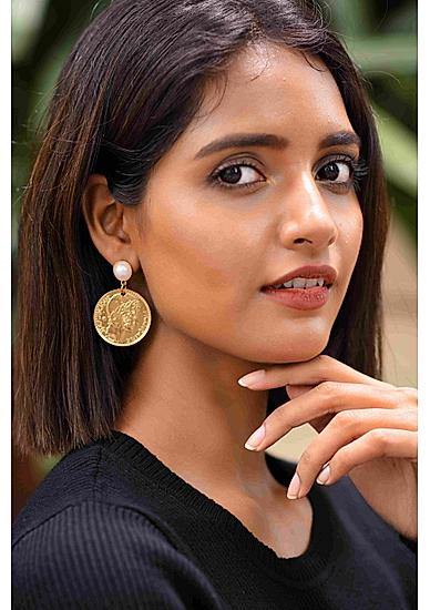 Pearl Gold Plated Coin Drop Earring