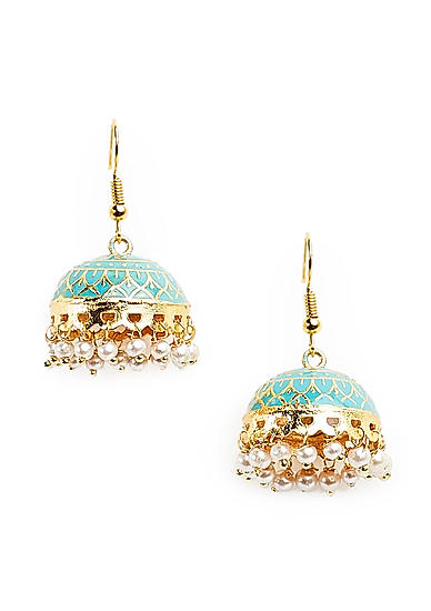Pastel Blue Enamelled Beads Gold Plated Jhumka Earring