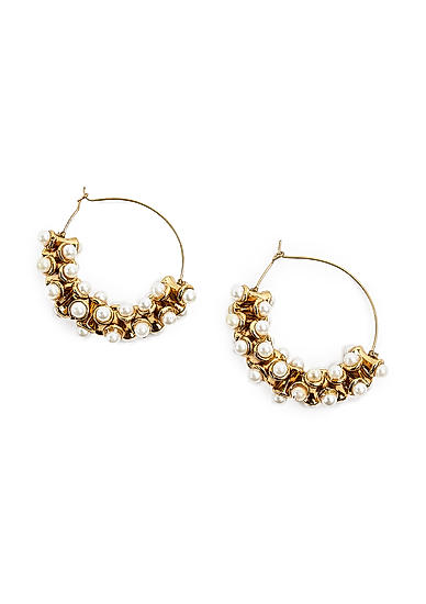 White Pearls Gold Plated Hoop Earring