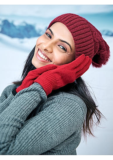 Maroon Glove & Beanie Winter combo Set