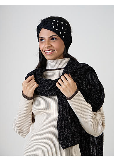 Black Headband & Stole Set - Classic Winter Combo