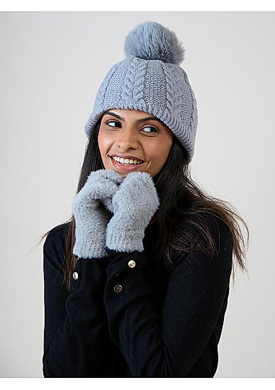 Grey Glove & Beanie Winter combo Set