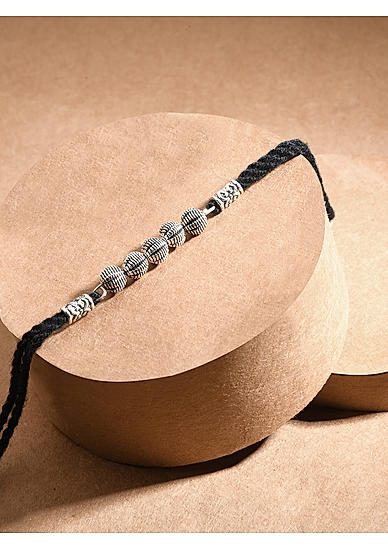 Fida Oxidised Silver Plated Beaded Thread Anklet For Women