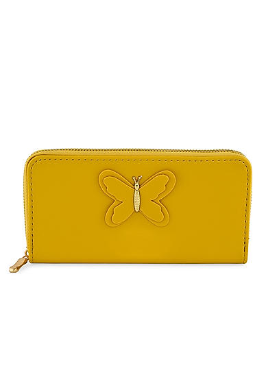 Toniq Mustard Butterfly Zip Around Wallet For Women