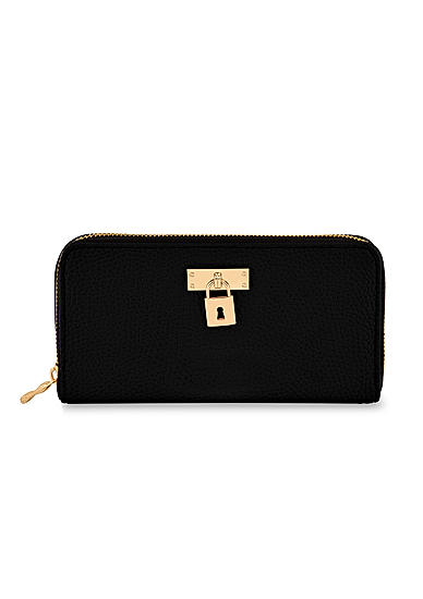 Toniq Trendy Black Padlock Zip Around Wallet For Women