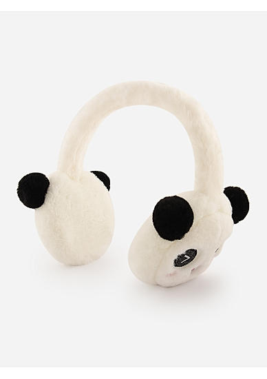 White Black Fur Fluffy Panda Kids Winter Ear Muffs 