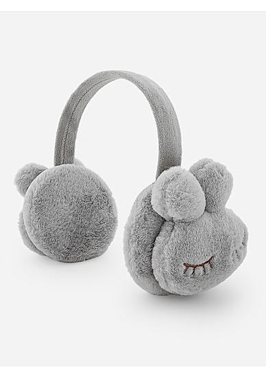 Toniq Grey Tredy Fluffy Fur Bunny Winter Foldable Ear Muffs For Women