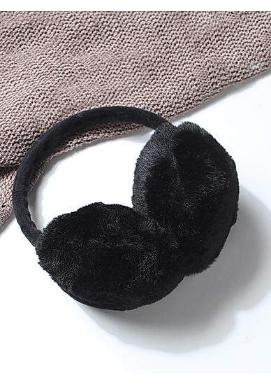 Toniq Black Trendy Fluffy Fur Ear Muffs For Women
