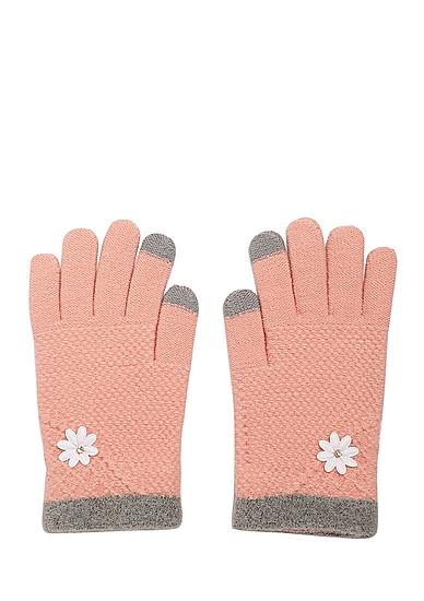Pink Stylish Touch Screen Floral Knitted Winter Gloves