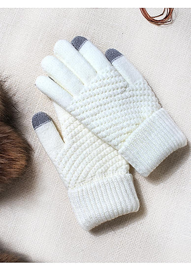 White Stylish Unisex Touch Screen Knitted Winter Gloves
