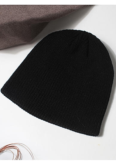 Black Front Fold Ribbed Winter Beanie Caps