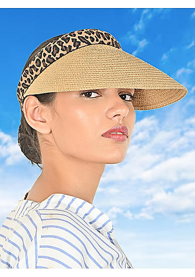 Women Tiger Print Tan  Beach Sun Visor Hat