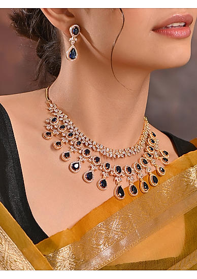 Fida Luxurious Sapphire American Diamond Bridal Jewellery Set Women