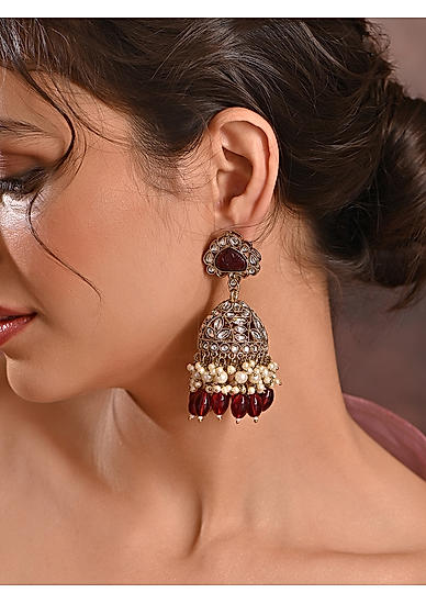 Fida Ethnic Wine Color Gold Plated Big Jhumka earrings for Women