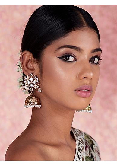 Kundan Gold Plated Floral Jhumka  Earring
