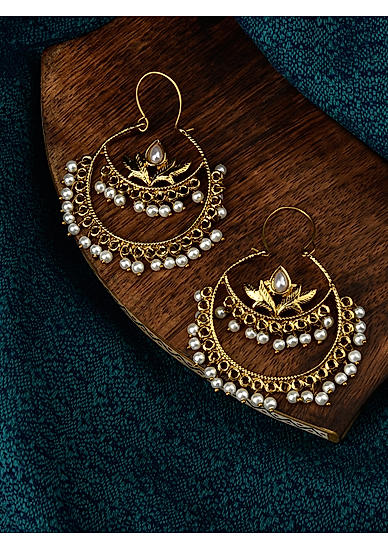 Pearl Gold Plated Floral Chandbali Earring