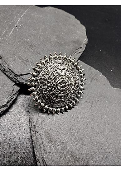 Silver Plated Oxidised Oversized Spherical Statement Ring