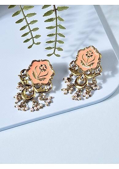  Peach Pastel Gold Plated Floral Drop Earring