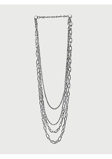 ToniQ Classy Silver Chunky Linked Tri Multi Layered Necklace For Women