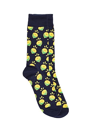  Bro Code Men Navy and Yellow Patterned Above Ankle-Length Socks