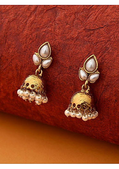 White Pearls Gold Plated Jhumka Earring