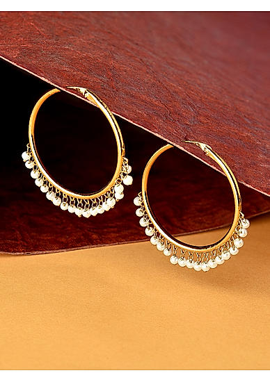 Fida Ethnic Traditional Hoop earrings with baby pink pearl drops