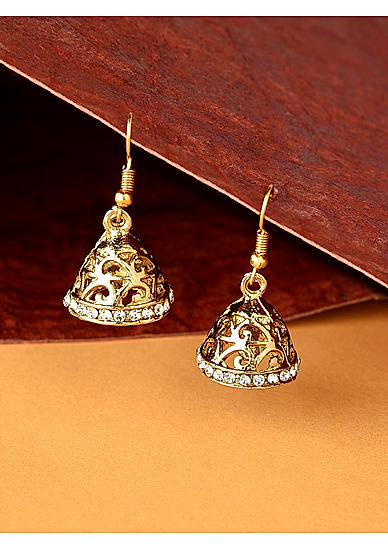Stones Gold Plated Small Jhumka Earring