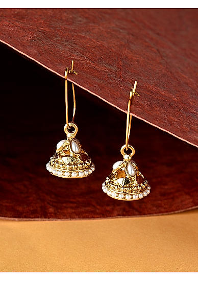 White Pearls Gold Plated Small Jhumka Earring