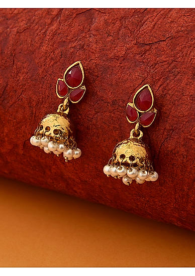 Pink Stones Gold Plated Jhumka Earring