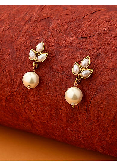 White Pearls Gold Plated Drop Earring