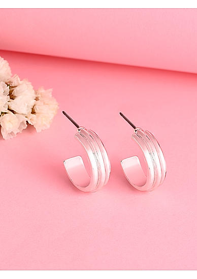 Silver Plated Textured Classic Half Hoop Earring