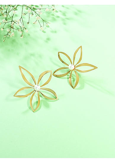 Pearl Gold Plated Floral Stud Earring
