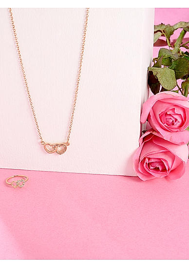 Toniq Gold Plated CZ Stone Love Heart Pendant & Ring Jewellery Set 