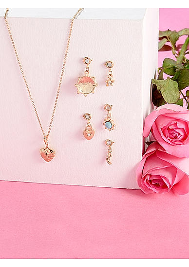 Set Of 6 Interchangeable Gold Plated Charm Pendant Set
