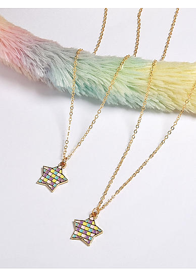 Set Of 2 Multicolor Pastel Gold Plated Kids Charm Necklace
