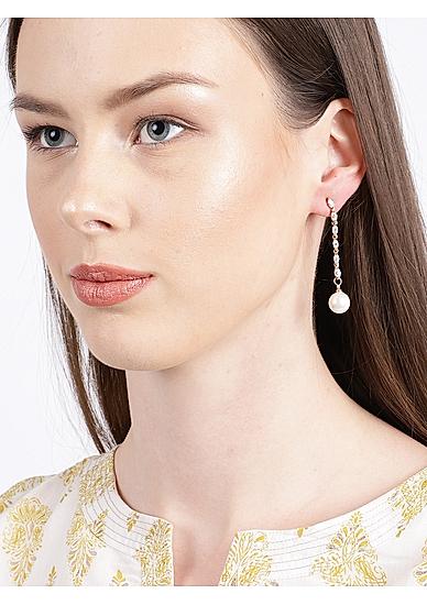 Gold-Toned and White Contemporary Drop Earrings For Women