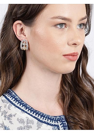 Gold-Toned Floral Drop Earrings For Women