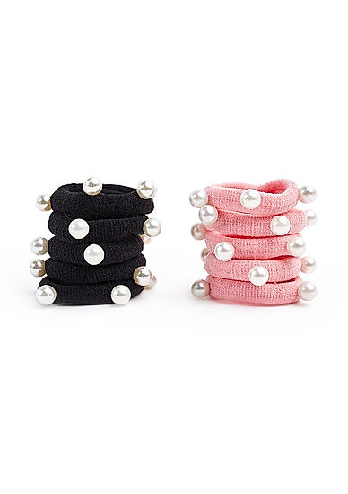 Kids Pink and Black set of 10 Pearl Rubber Band For Girls(10 Pcs Pack)