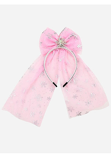 Pink Glitter Mesh Bow Princess Kids Hair Band 