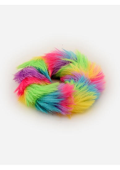 Multicolor Fluffy Fur Rainbow Kids Rubber Band