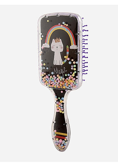 Black Fussy Cat Rainbow Printed Paddle Kids Hair Brush