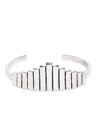 Silver-Toned Metal Tribal Cuff Bracelet-ONESIZE-Silver
